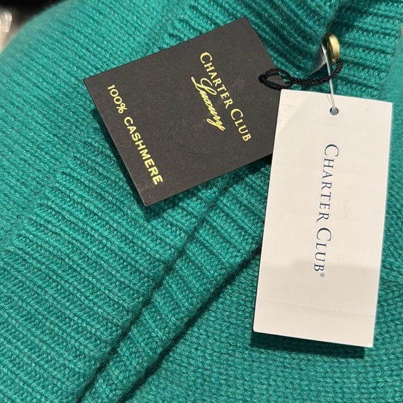 Charter Club 100% Cashmere Cuffed Beanie, Green - Picture 3 of 3
